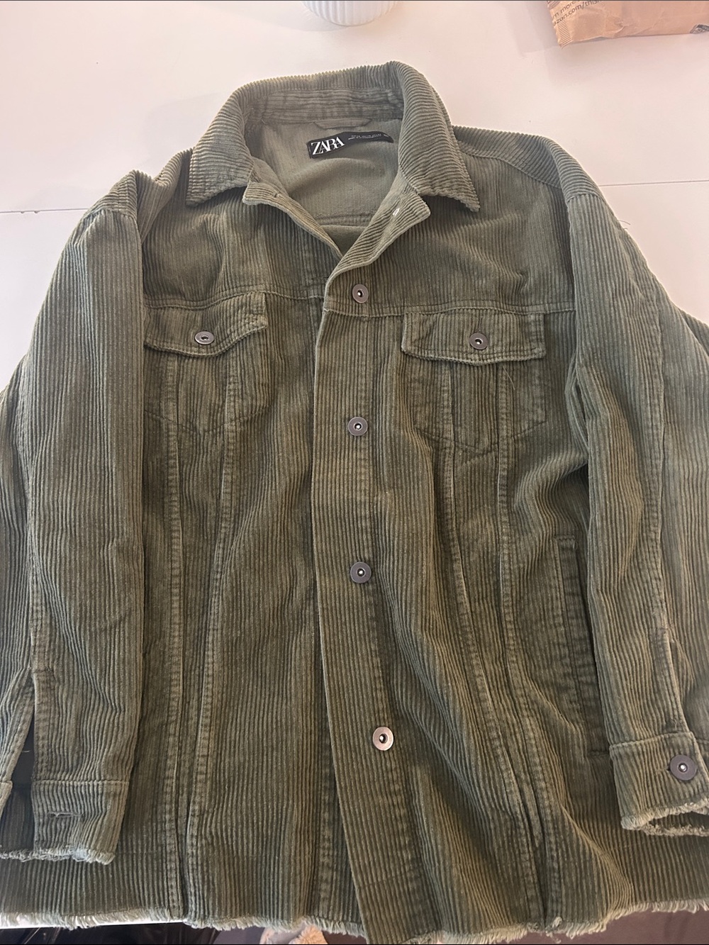 Zara Men's Olive Corduroy Shirt Jacket
